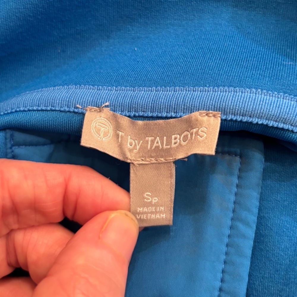 T by Talbots Womens Petite Small Blue Snap Neck Pullover Kangaroo Pocket Jacket - Picture 6 of 7